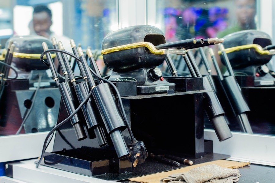 Close view of professional curling irons ready for use